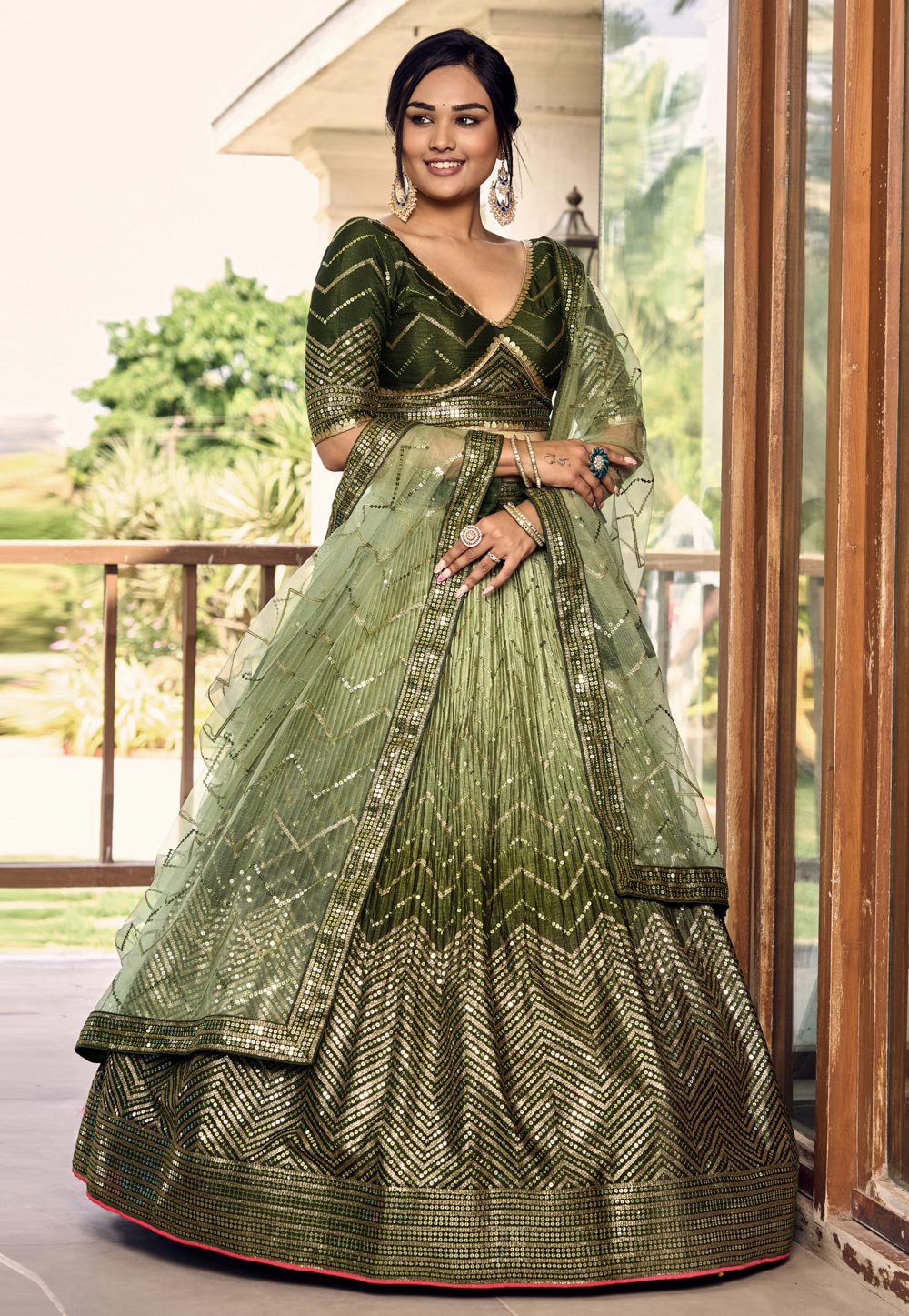 Mehndi Chinon Circular Lehenga Choli 284845