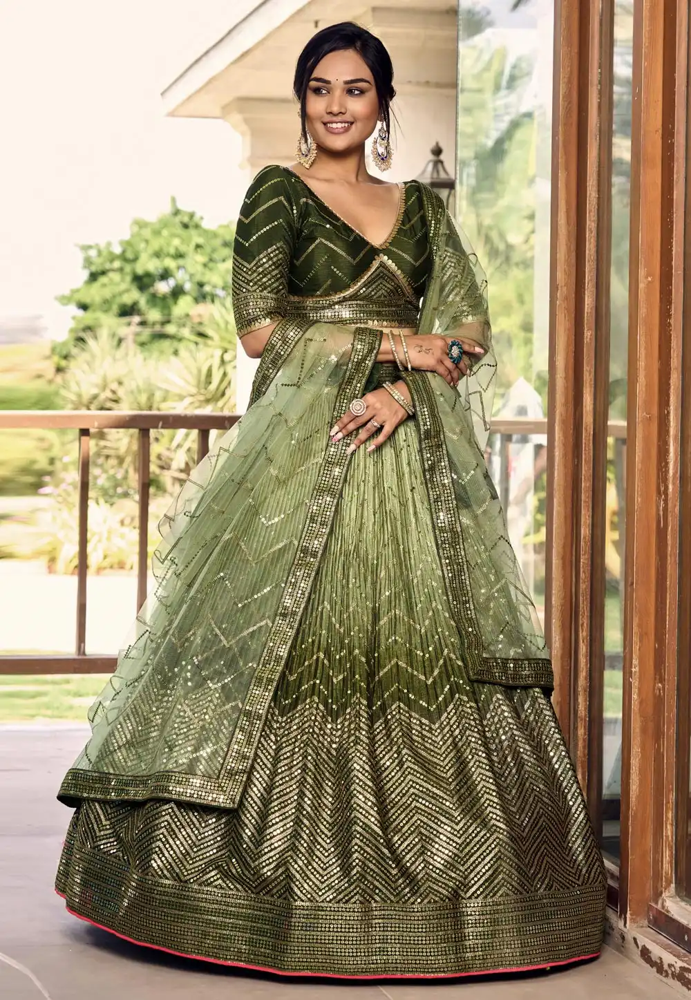 Mehndi Chinon Circular Lehenga Choli 284845