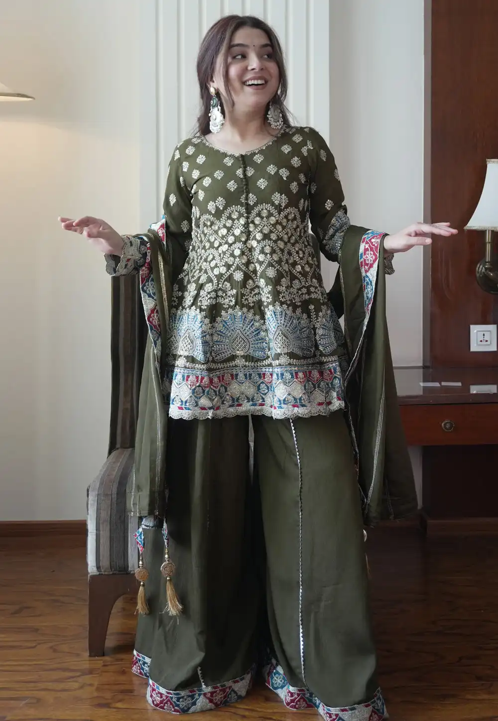 Mehndi Chinon Readymade Pakistani Suit 330000