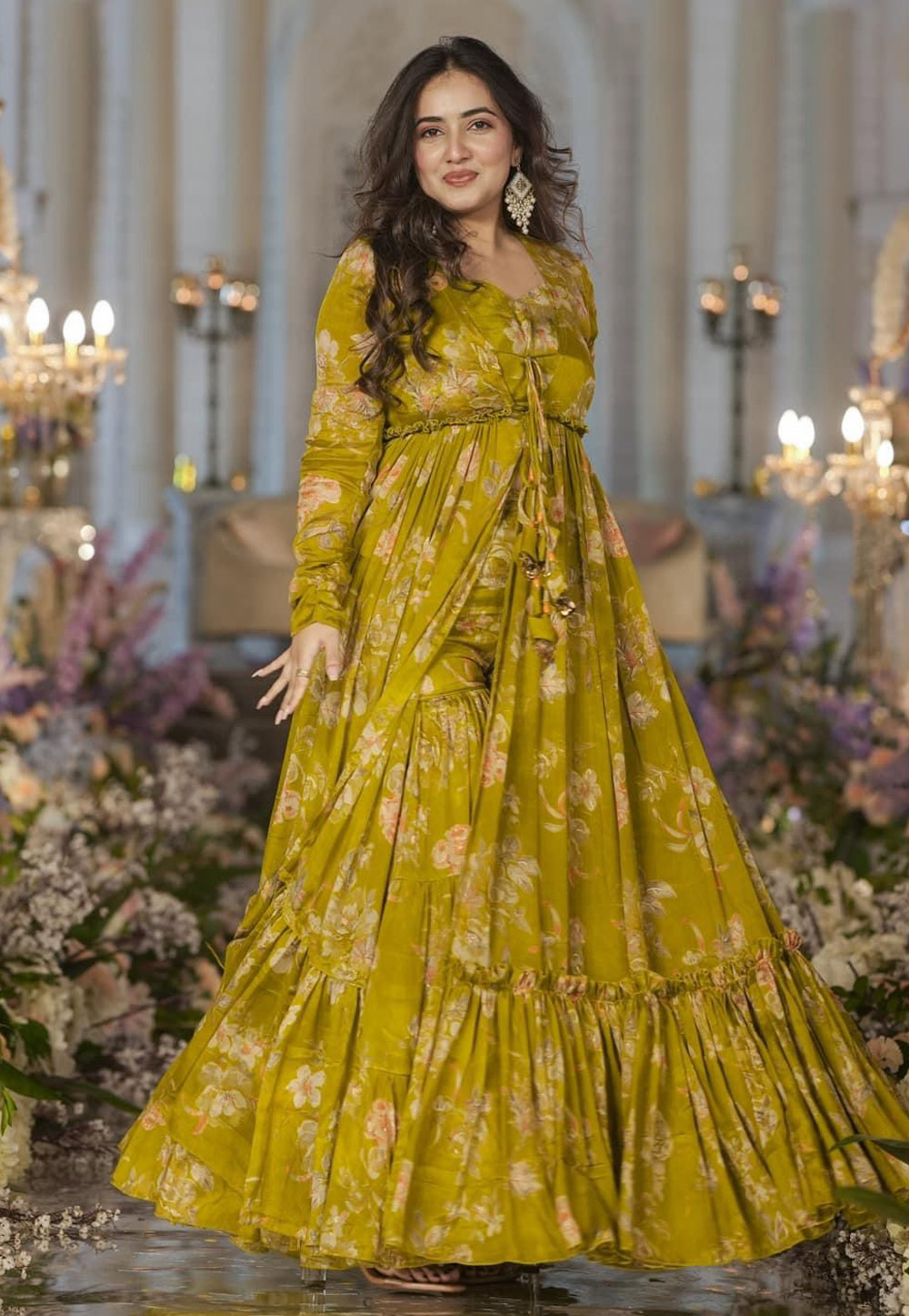 Mehndi Chinon Sharara With Crop Top 285457