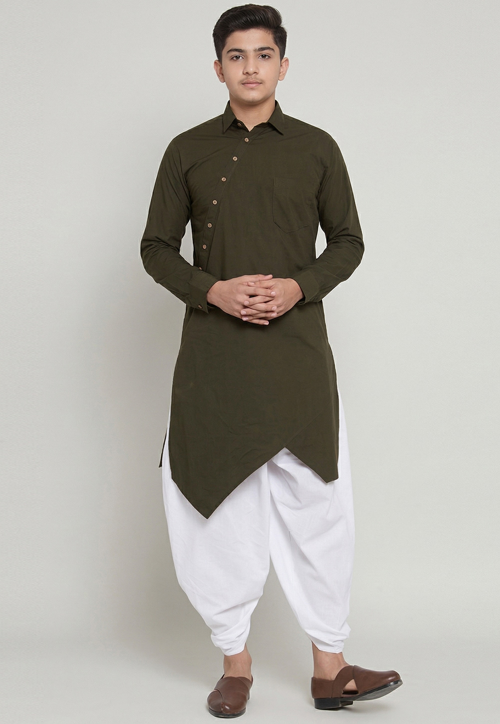 Mehndi Cotton Kids Dhoti Kurta 326655