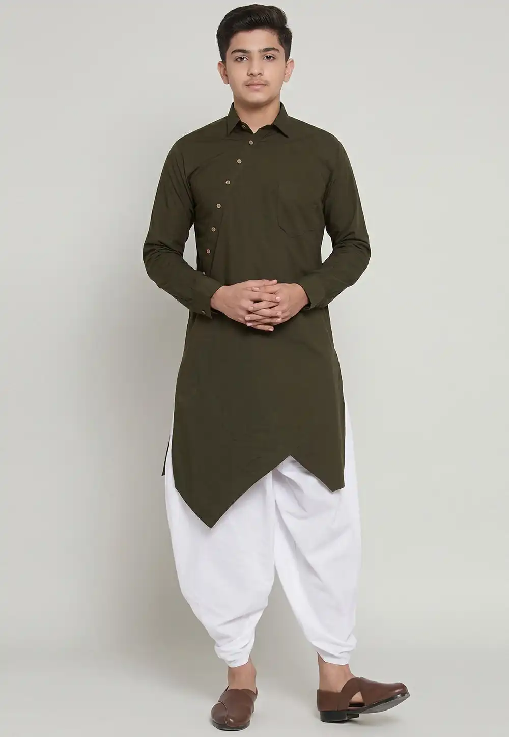 Mehndi Cotton Kids Dhoti Kurta 326655