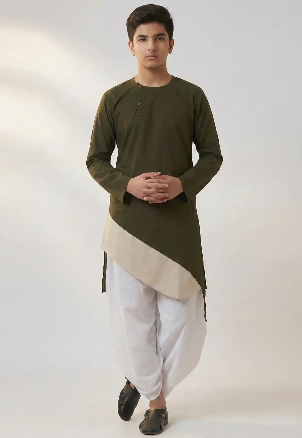 Mehndi Cotton Kids Dhoti Kurta 325632