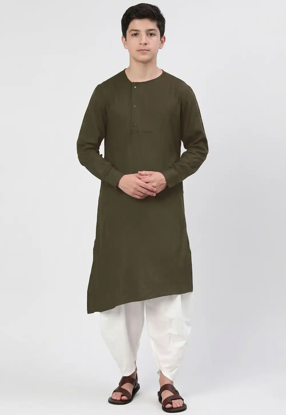 Mehndi Cotton Kids Dhoti Kurta 326632