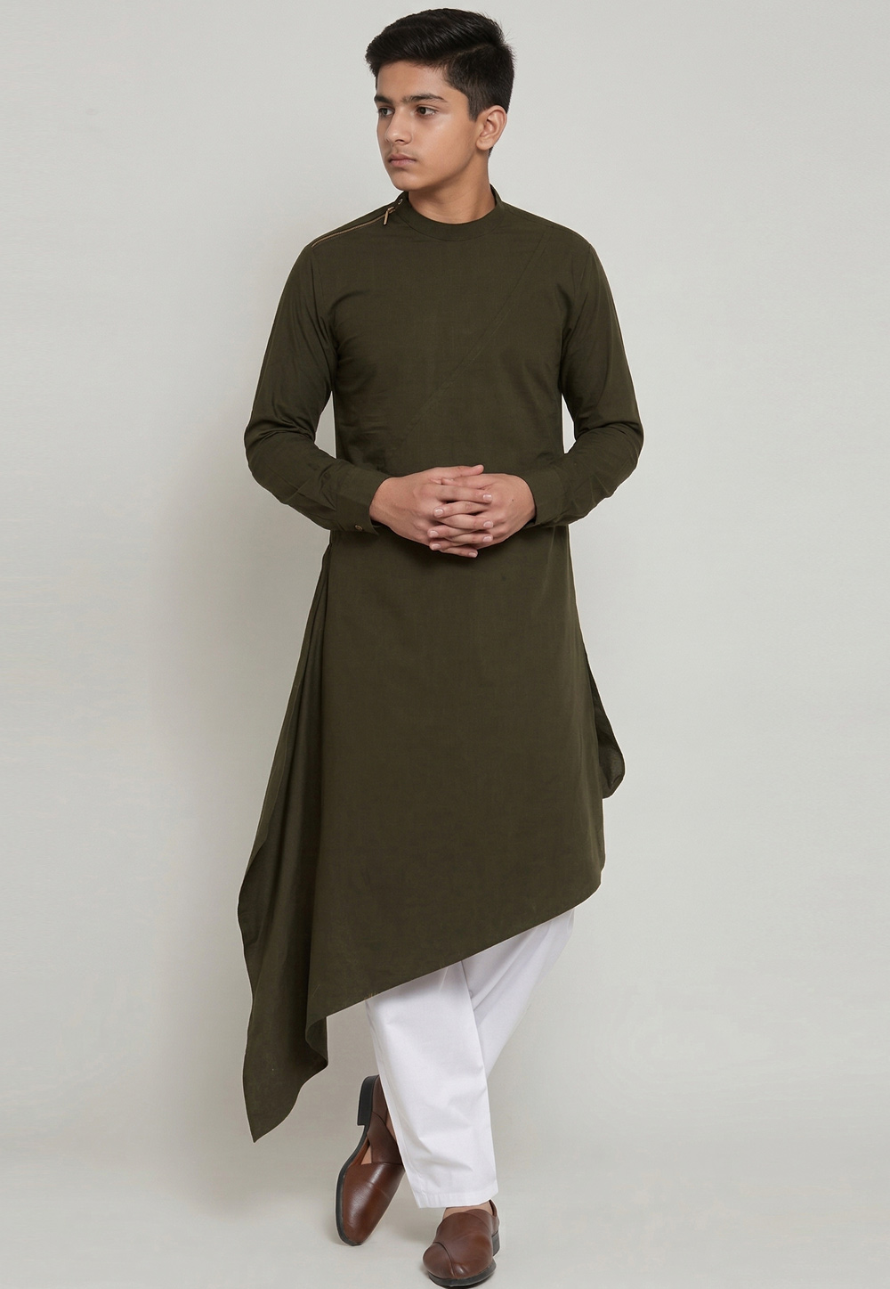 Mehndi Cotton Kids Kurta Pajama 326662