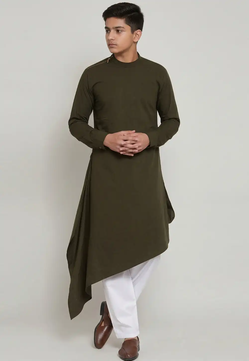 Mehndi Cotton Kids Kurta Pajama 326662
