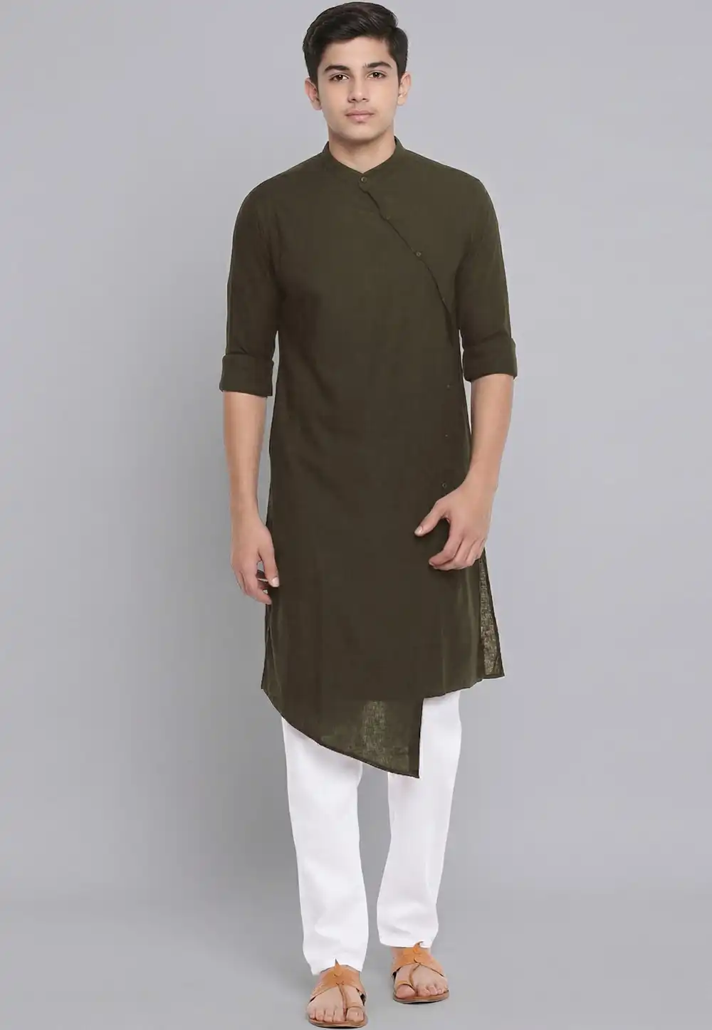 Mehndi Cotton Kids Kurta Pajama 326665