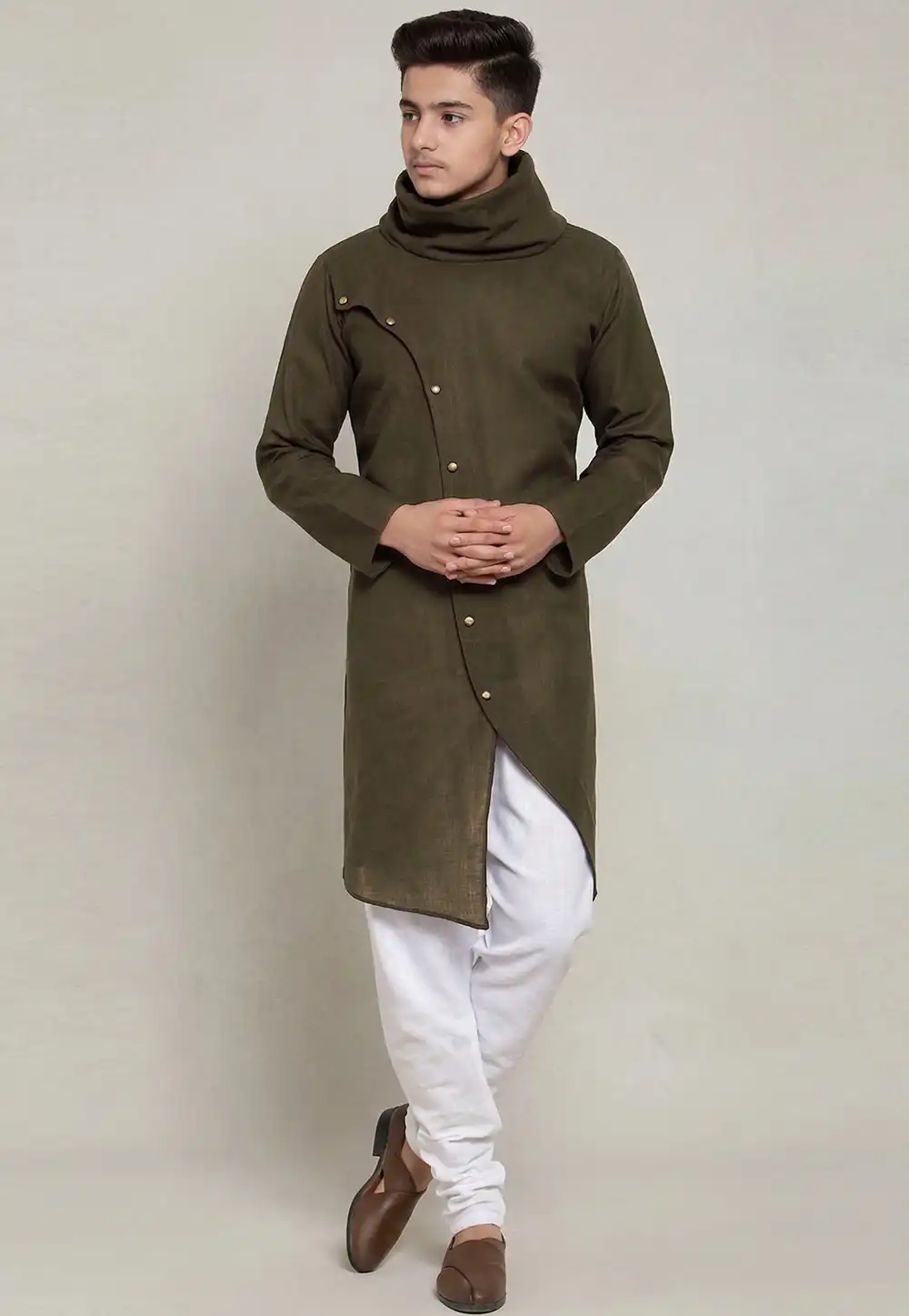 Mehndi Cotton Kids Kurta Pajama 326667