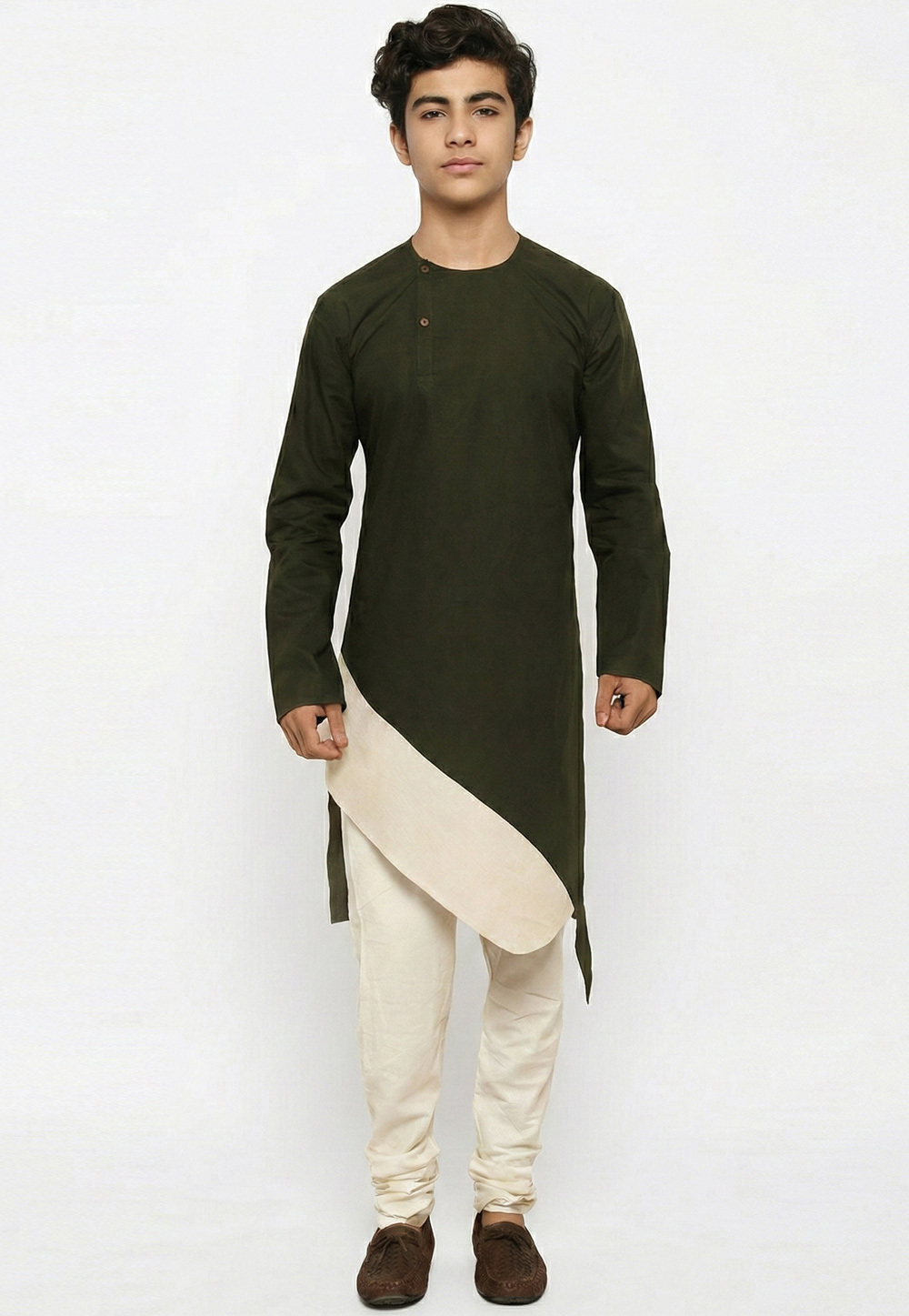 Mehndi Cotton Kids Kurta Pajama 325629