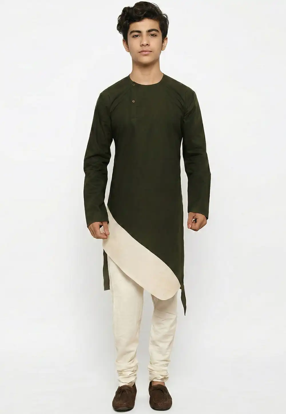 Mehndi Cotton Kids Kurta Pajama 325629
