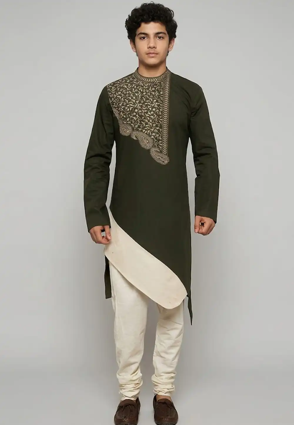 Mehndi Cotton Kids Kurta Pajama 329304