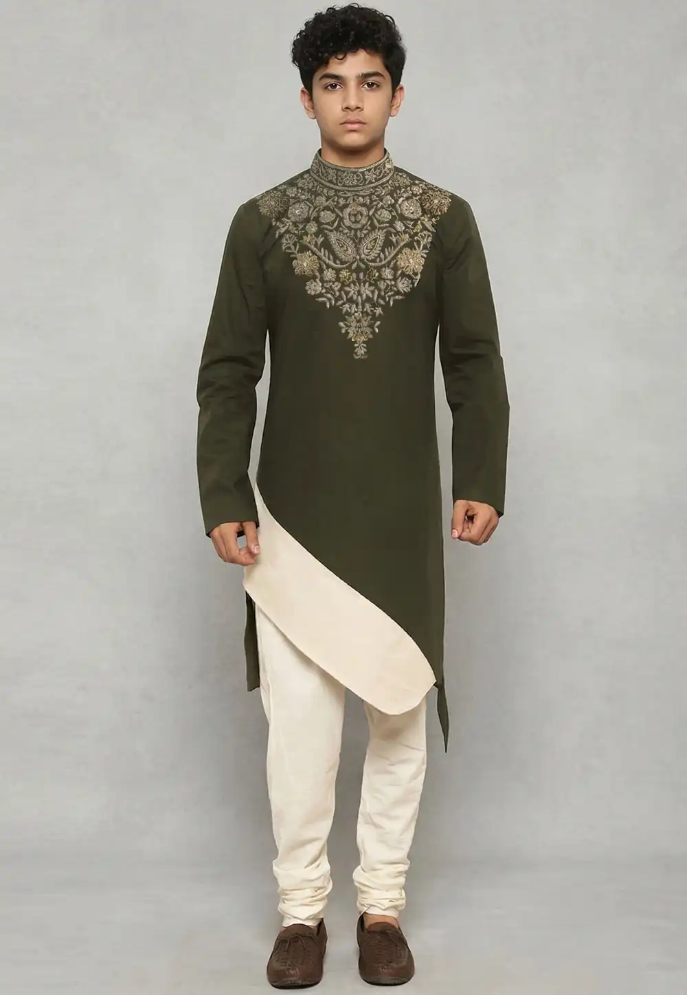 Mehndi Cotton Kids Kurta Pajama 329318