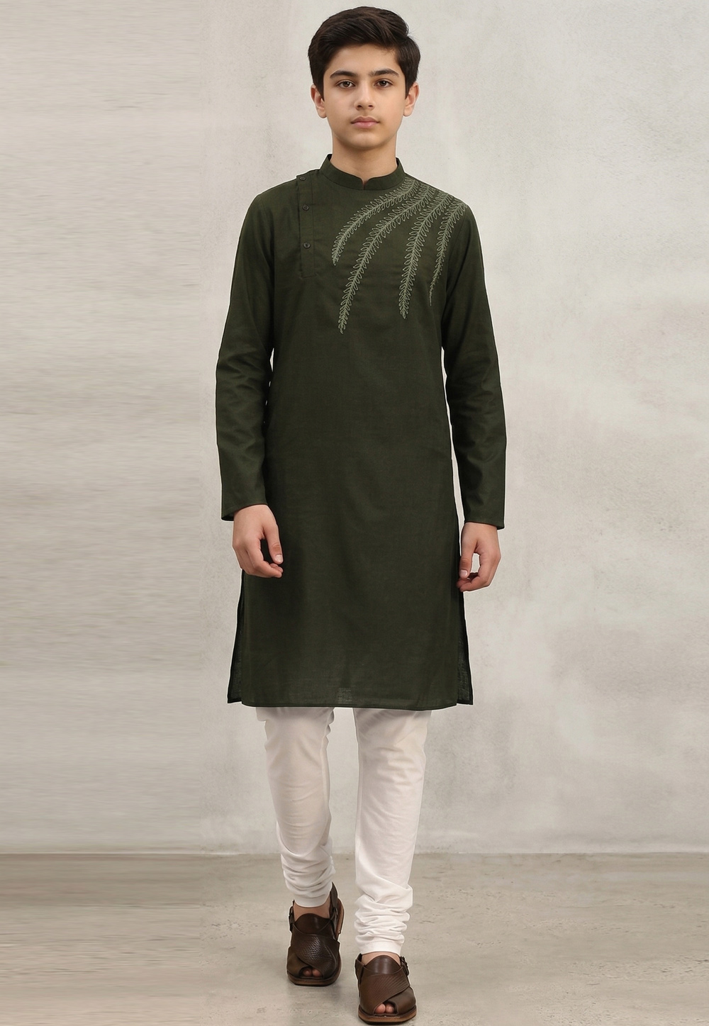 Mehndi Cotton Kids Kurta Pajama 326636
