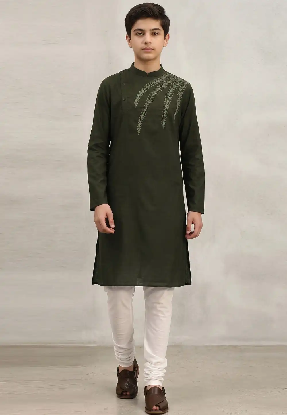 Mehndi Cotton Kids Kurta Pajama 326636