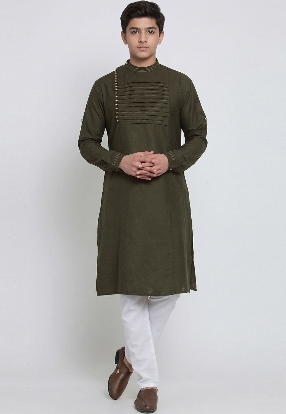 Mehndi Cotton Kids Kurta Pajama 326639