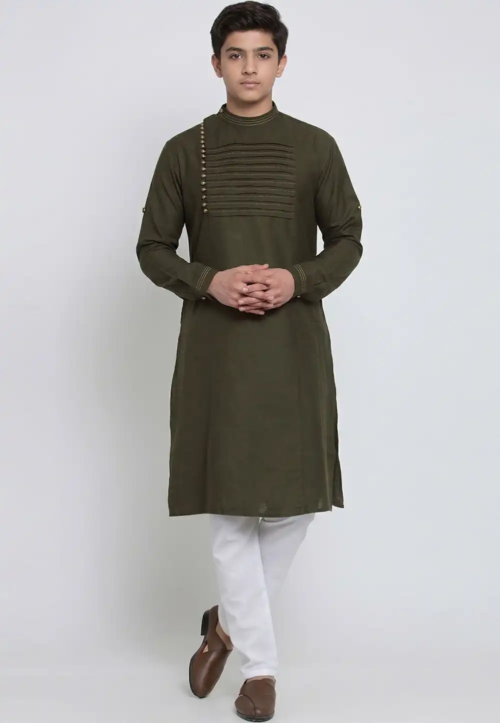 Mehndi Cotton Kids Kurta Pajama 326639