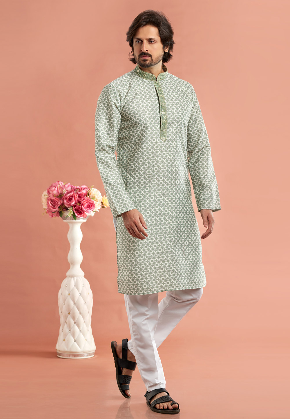 Mehndi Cotton Kurta Pajama 283325