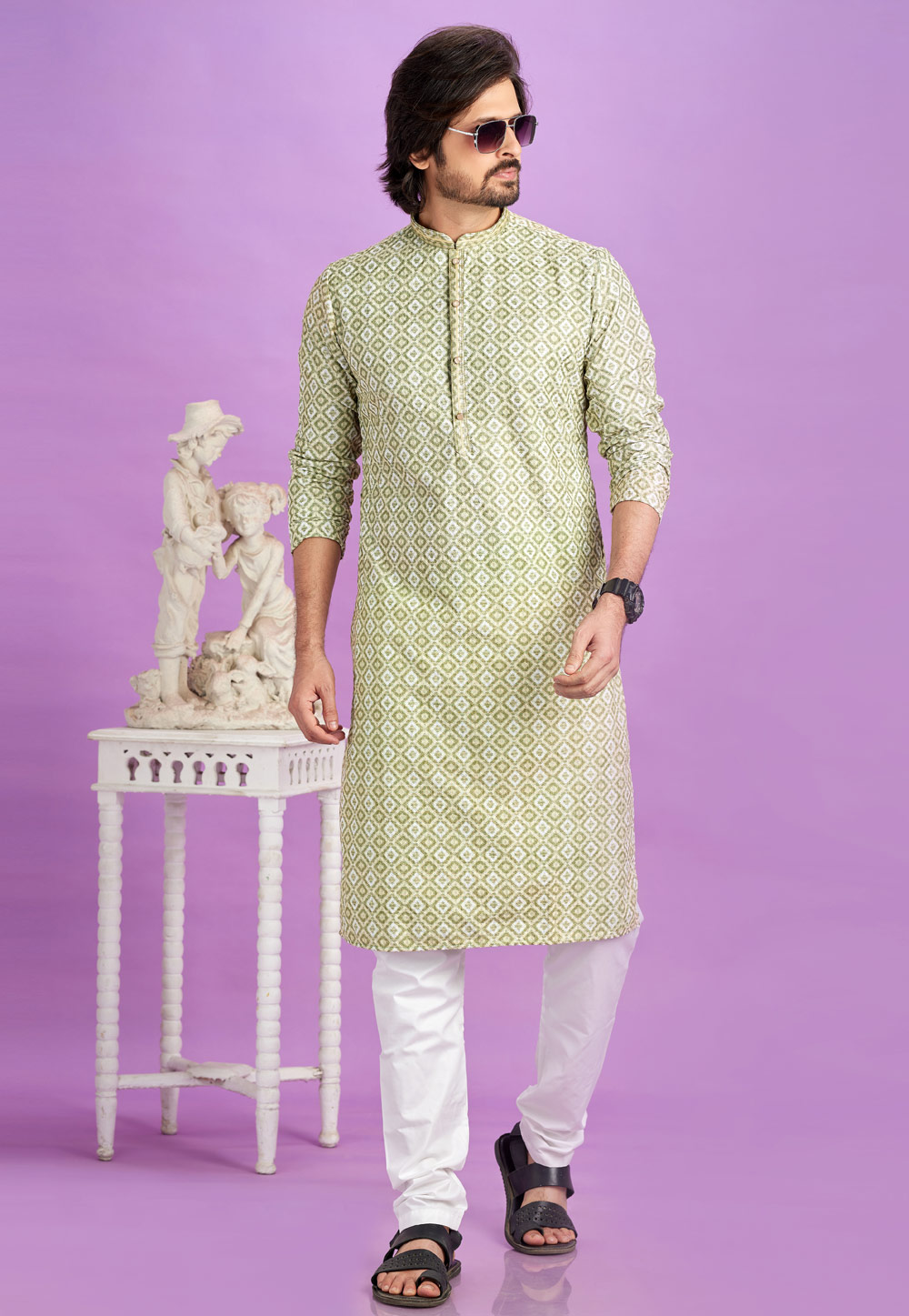 Mehndi Cotton Kurta Pajama 283339