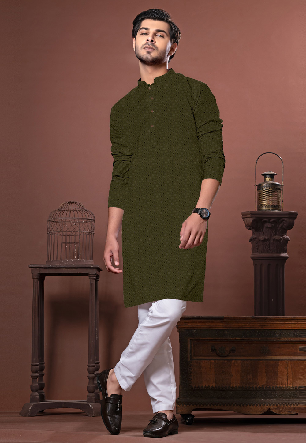 Mehndi Cotton Kurta Pajama 312238