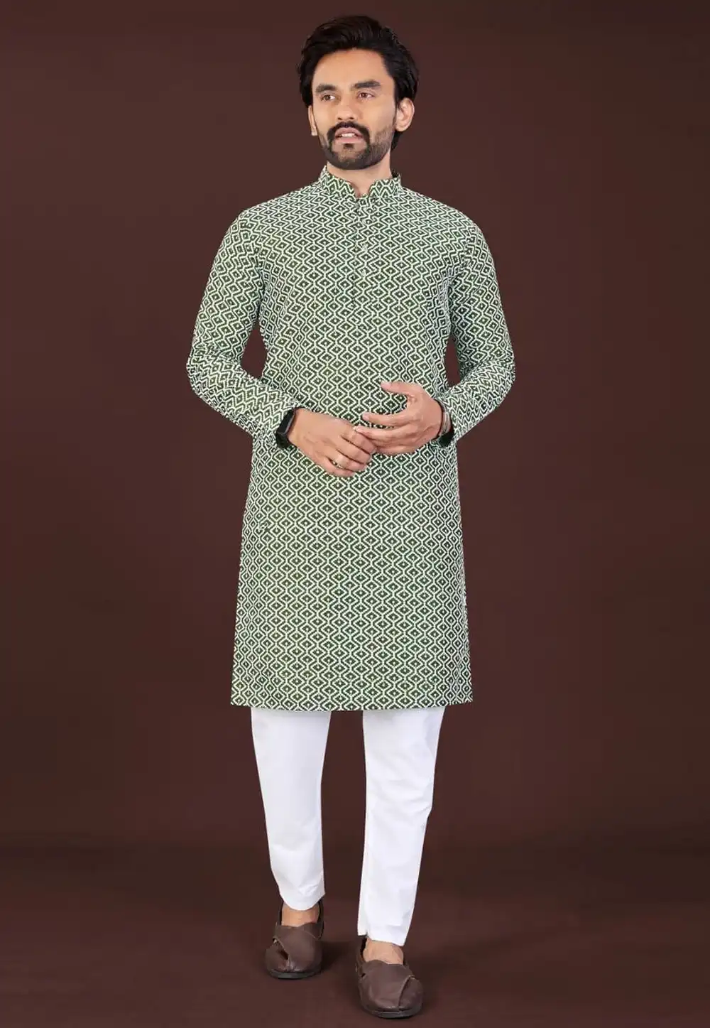 Mehndi Cotton Kurta Pajama 320076