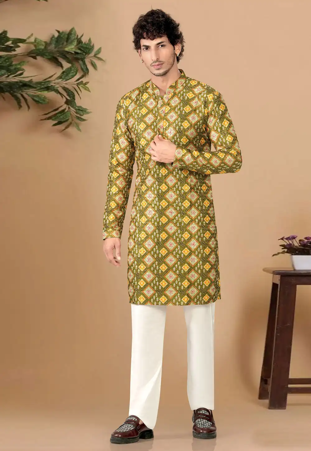 Mehndi Cotton Kurta Pajama 325827