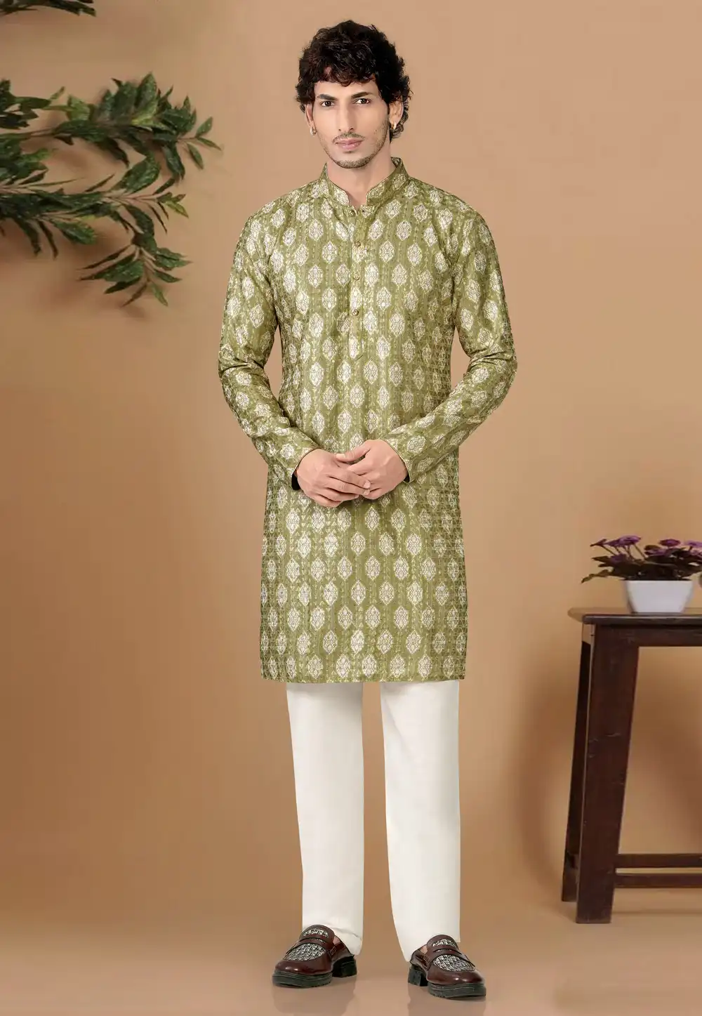 Mehndi Cotton Kurta Pajama 325829