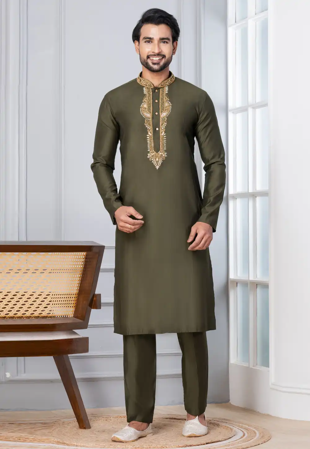 Mehndi Cotton Kurta Pajama 315756