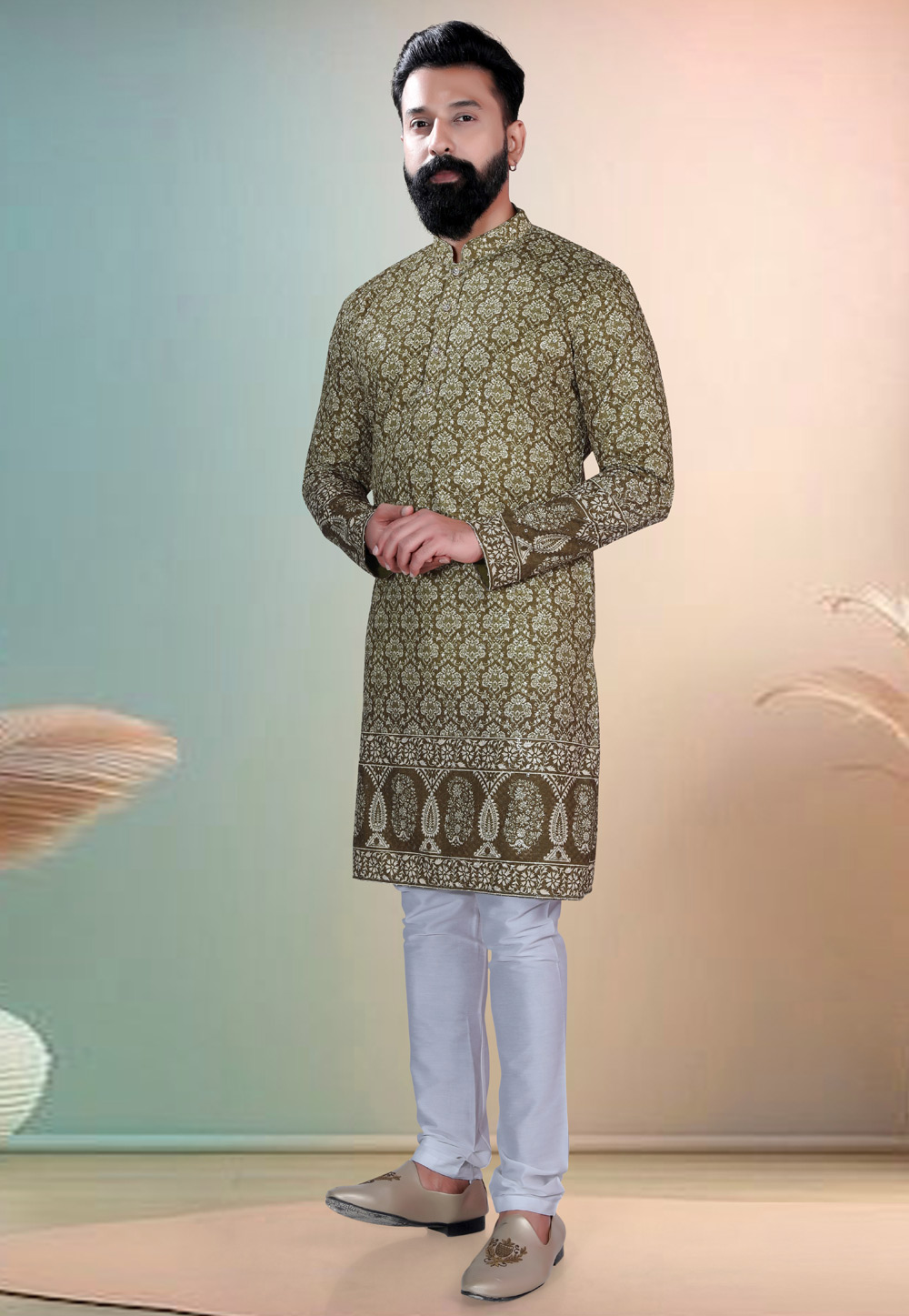 Mehndi Cotton Kurta Pajama 318614
