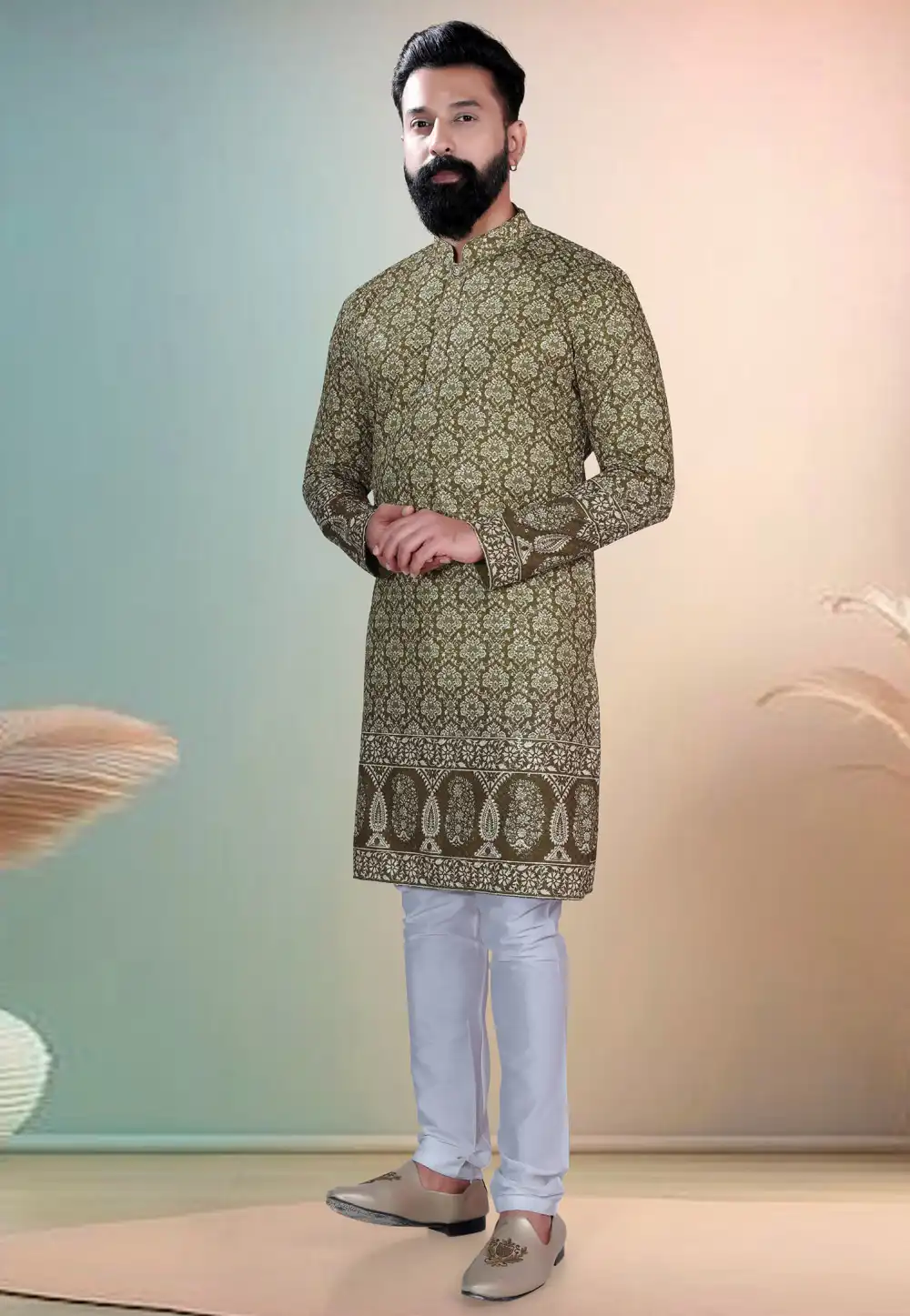 Mehndi Cotton Kurta Pajama 318614