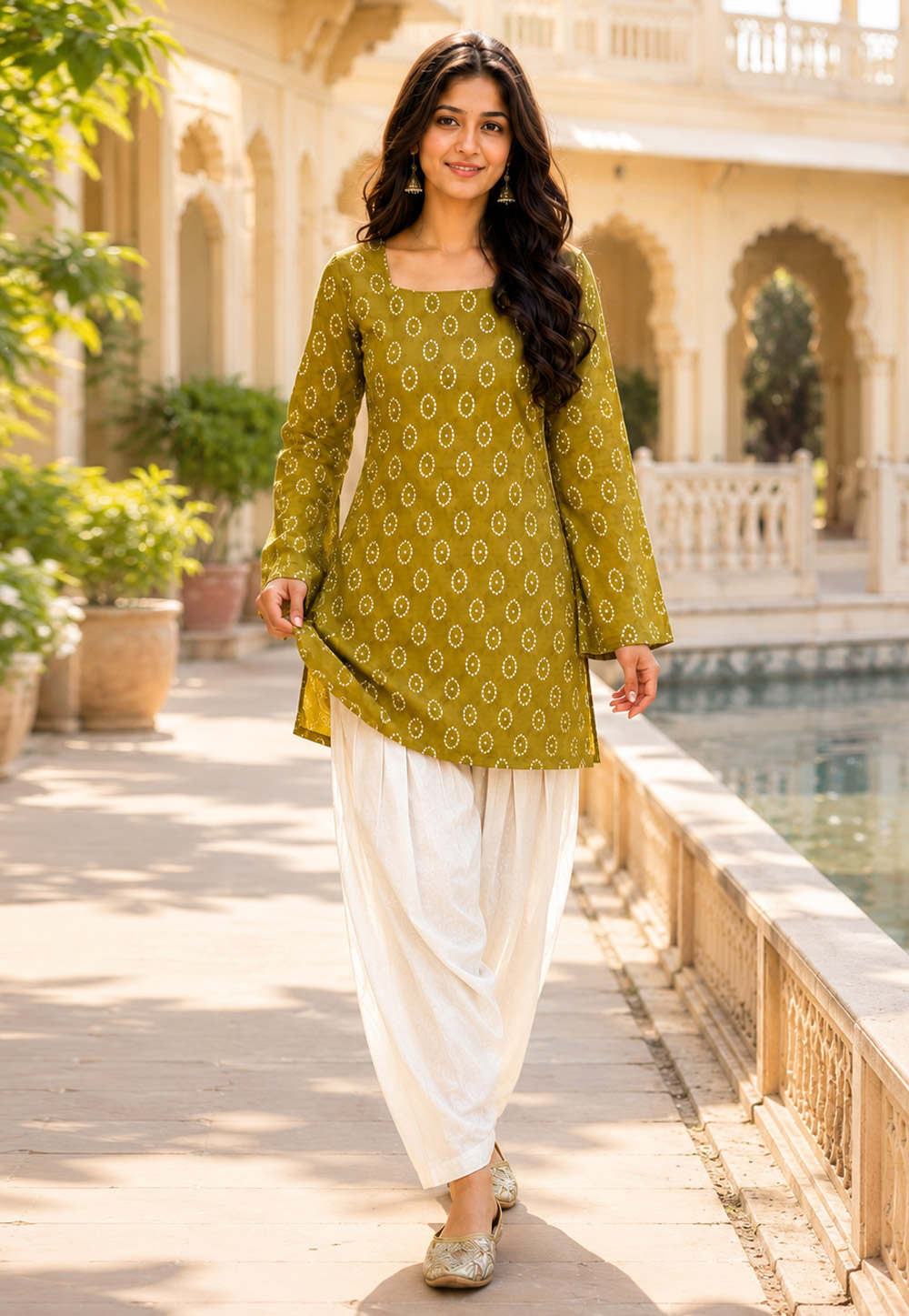 Mehndi Cotton Kurta Set 330177