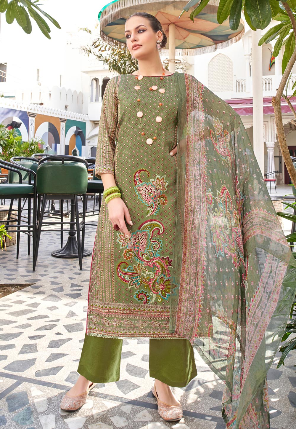Mehndi Cotton Palazzo Suit 285651