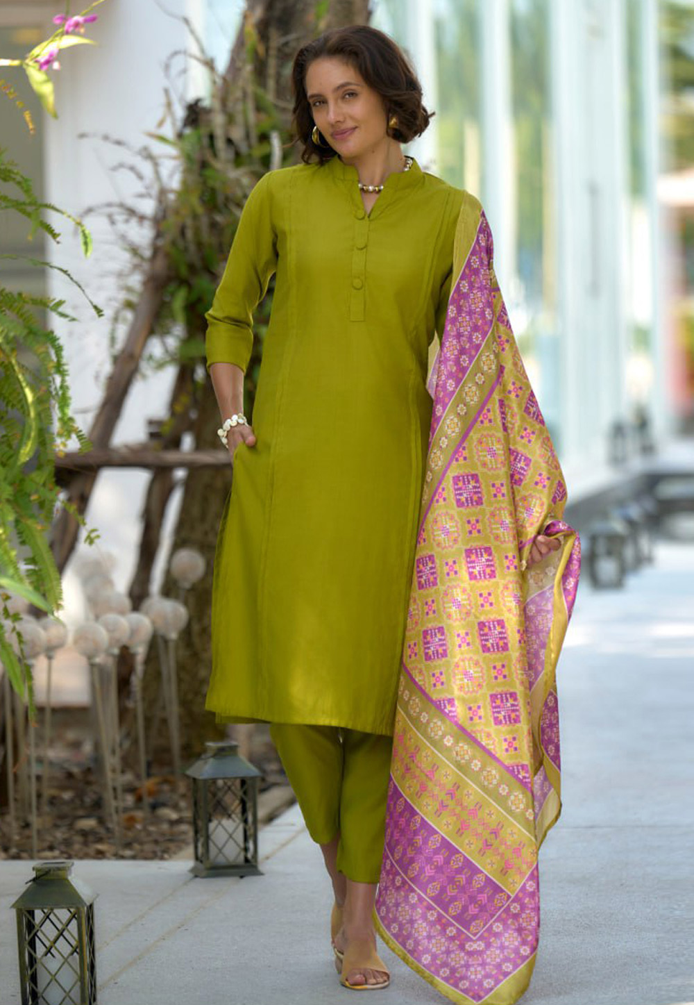 Mehndi Cotton Readymade Pakistani Suit 312013