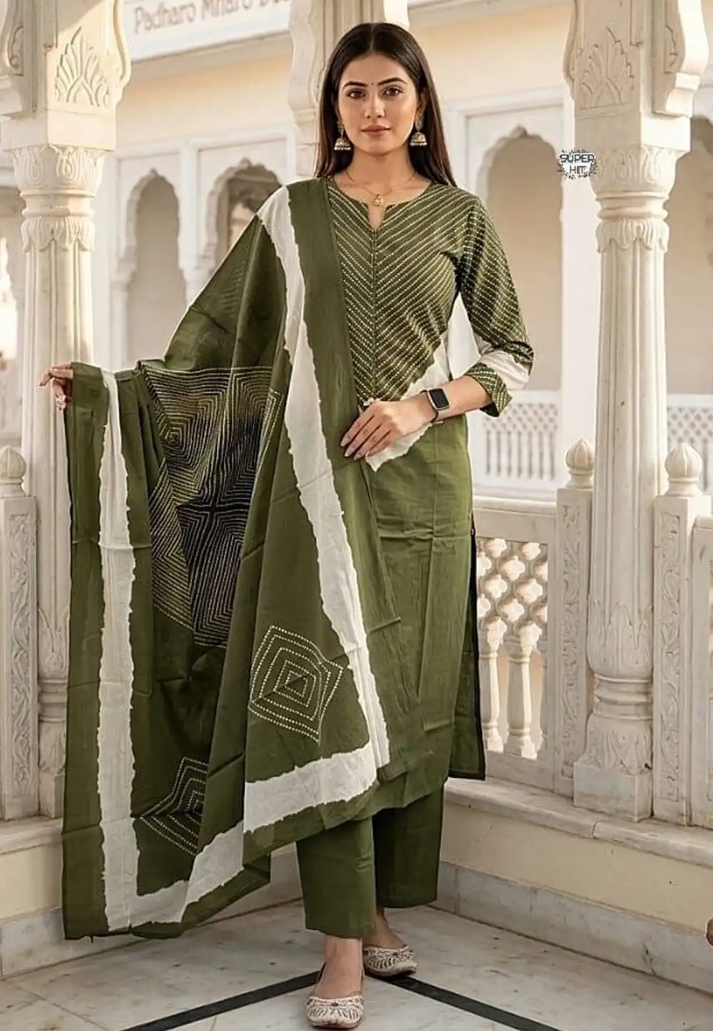 Mehndi Cotton Readymade Pant Style Suit 327029