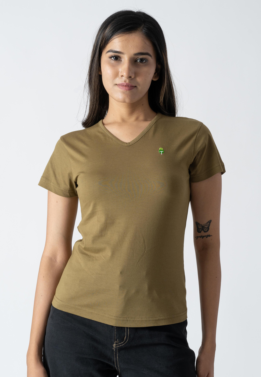 Mehndi Cotton V Neck T-Shirt 313292