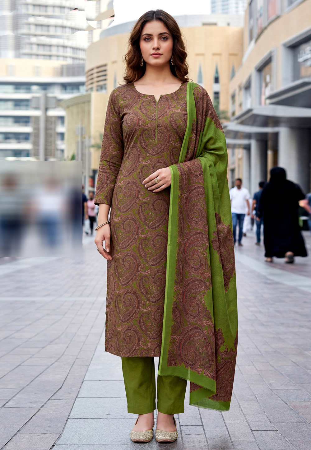 Mehndi Crepe Pant Style Suit 328358