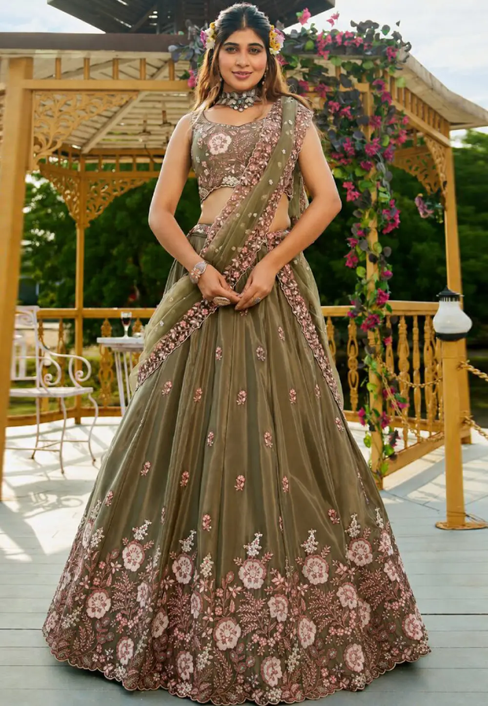 Mehndi Crepe Wedding Lehenga Choli 333347