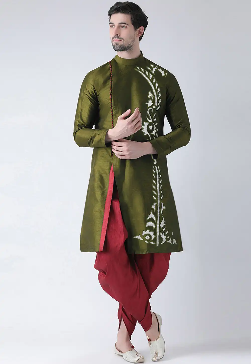 Mehndi Dupion Silk Dhoti Kurta 284917