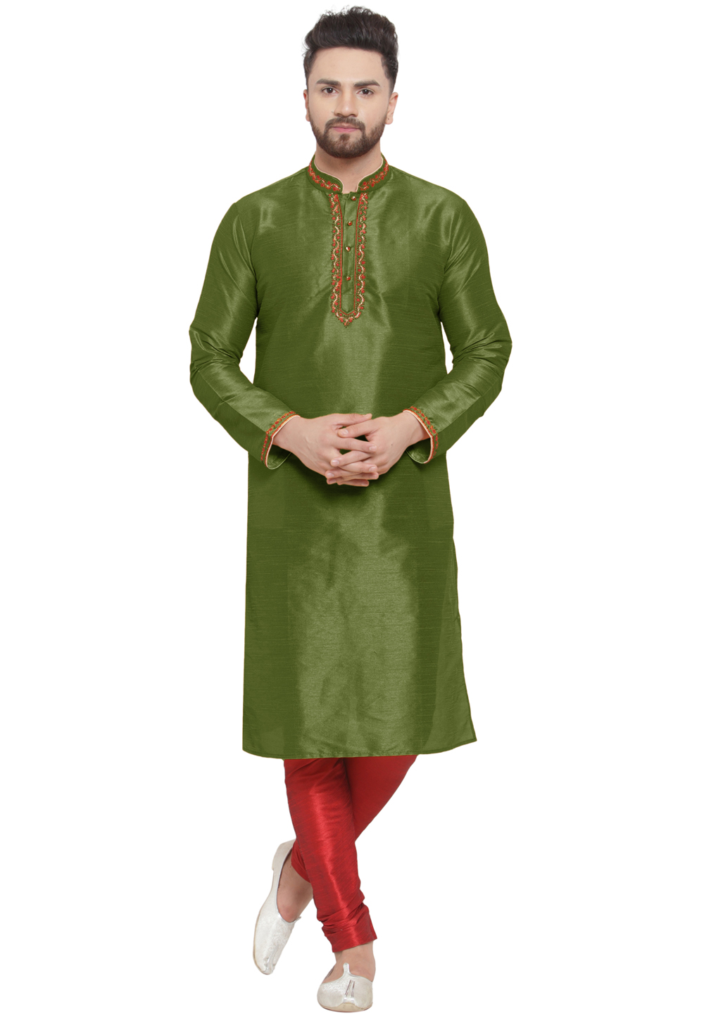 Mehndi Dupion Silk Kurta Pajama 284919