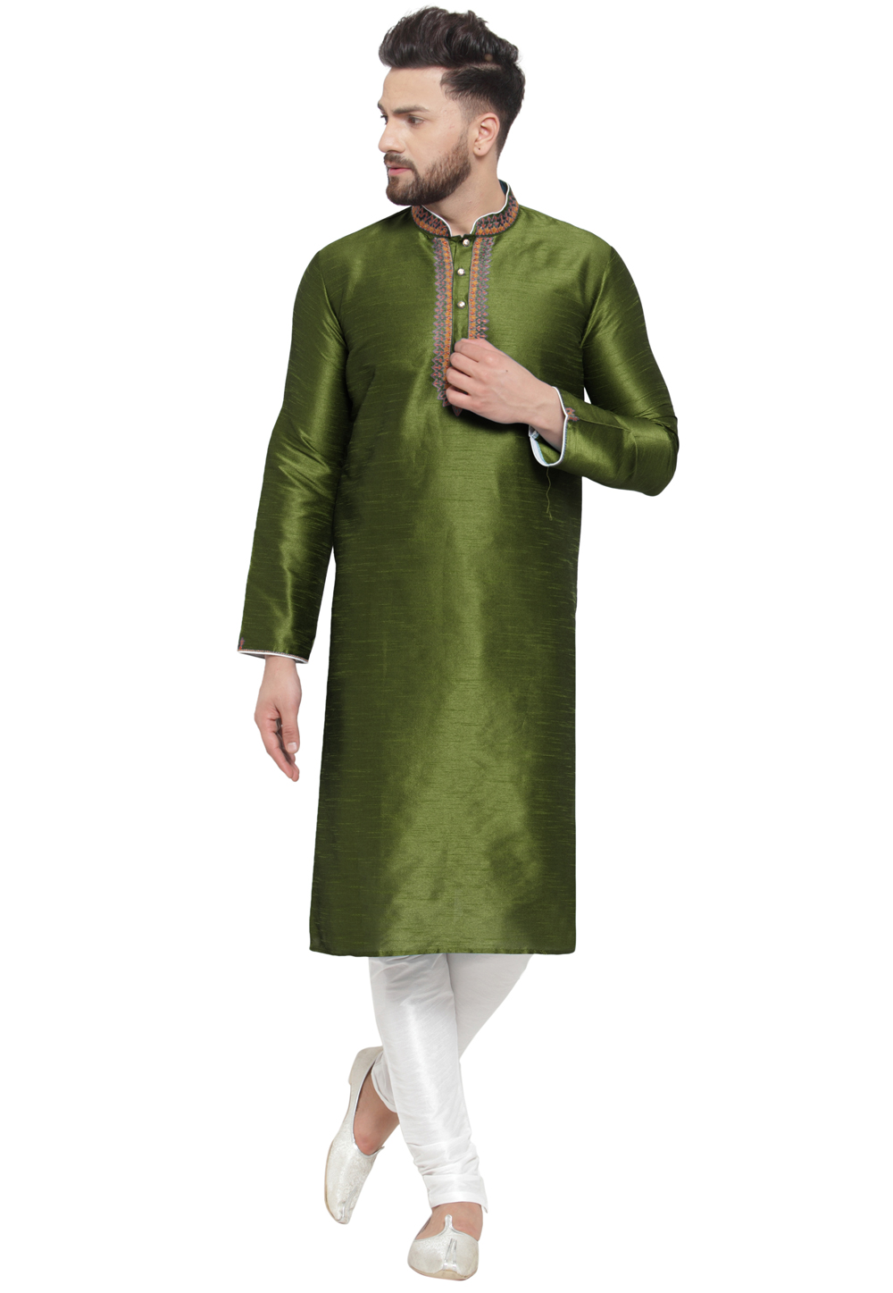 Mehndi Dupion Silk Kurta Pajama 284940