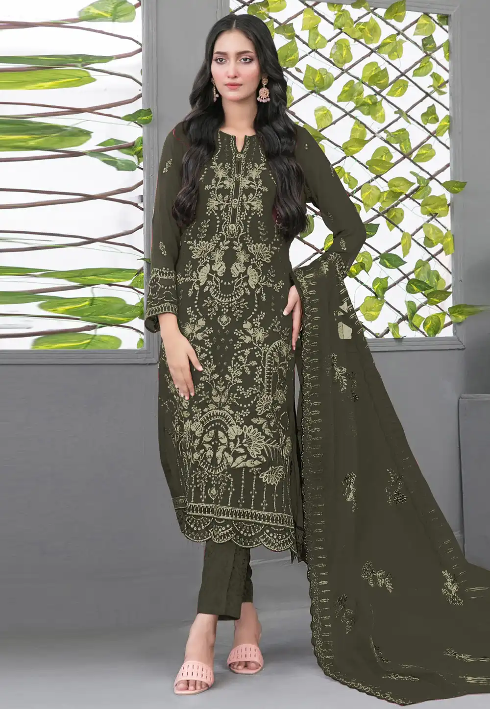 Mehndi Faux Georgette Pant Style Suit 320947