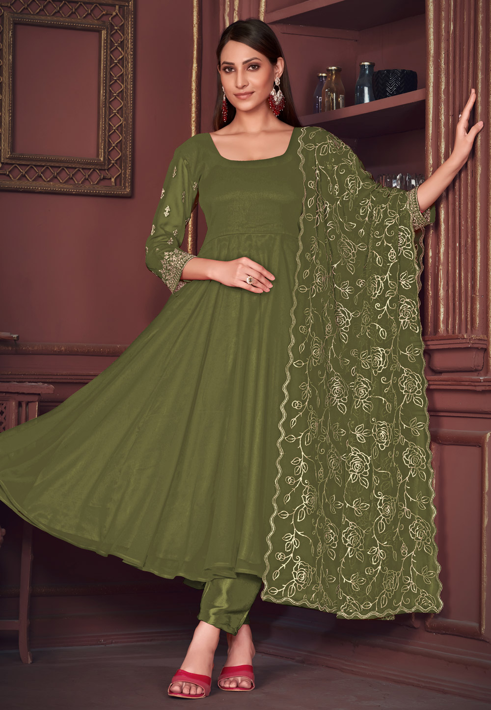 Mehndi Georgette Anarkali Suit 283656