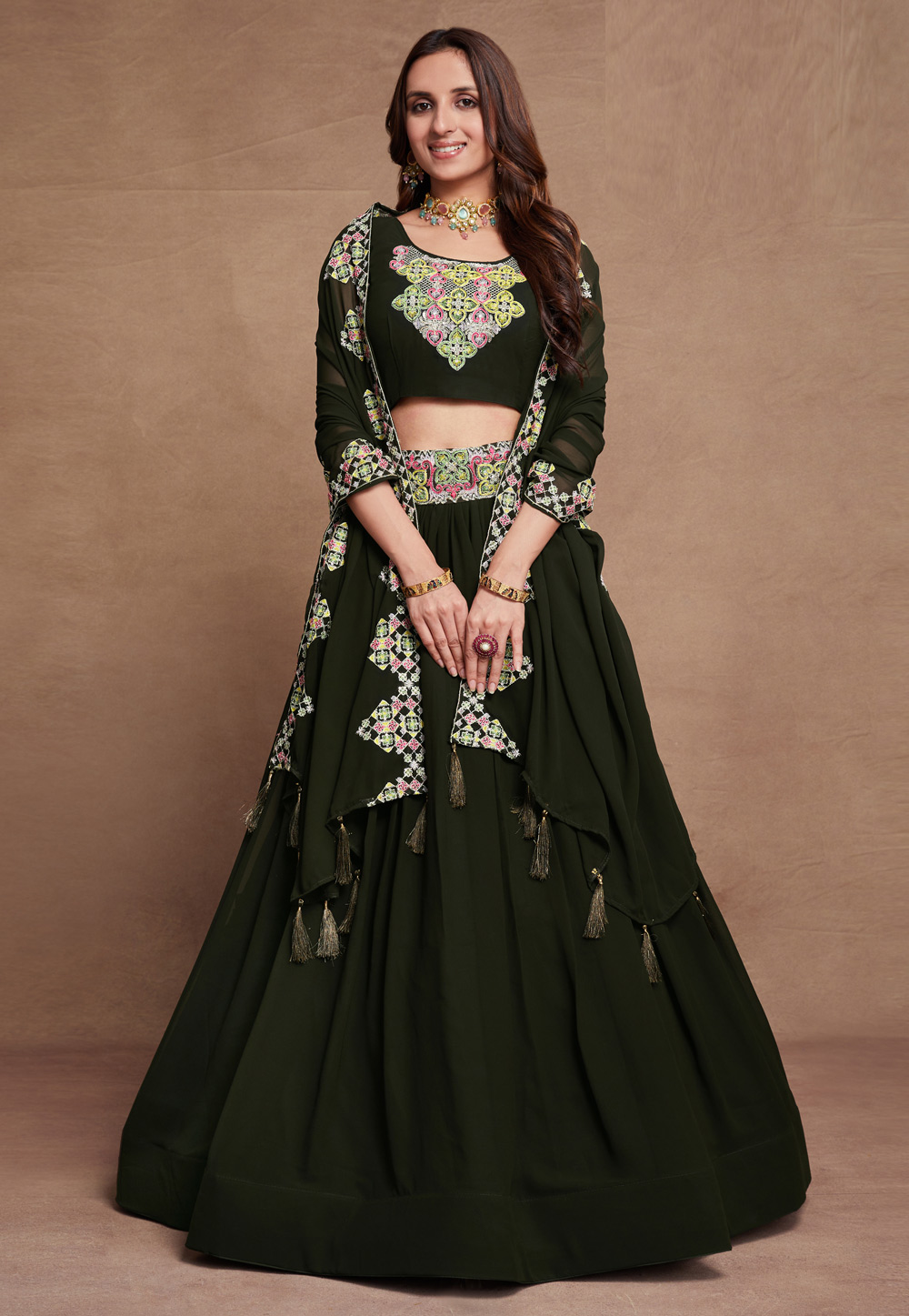 Mehndi Georgette Circular Lehenga Choli 280032