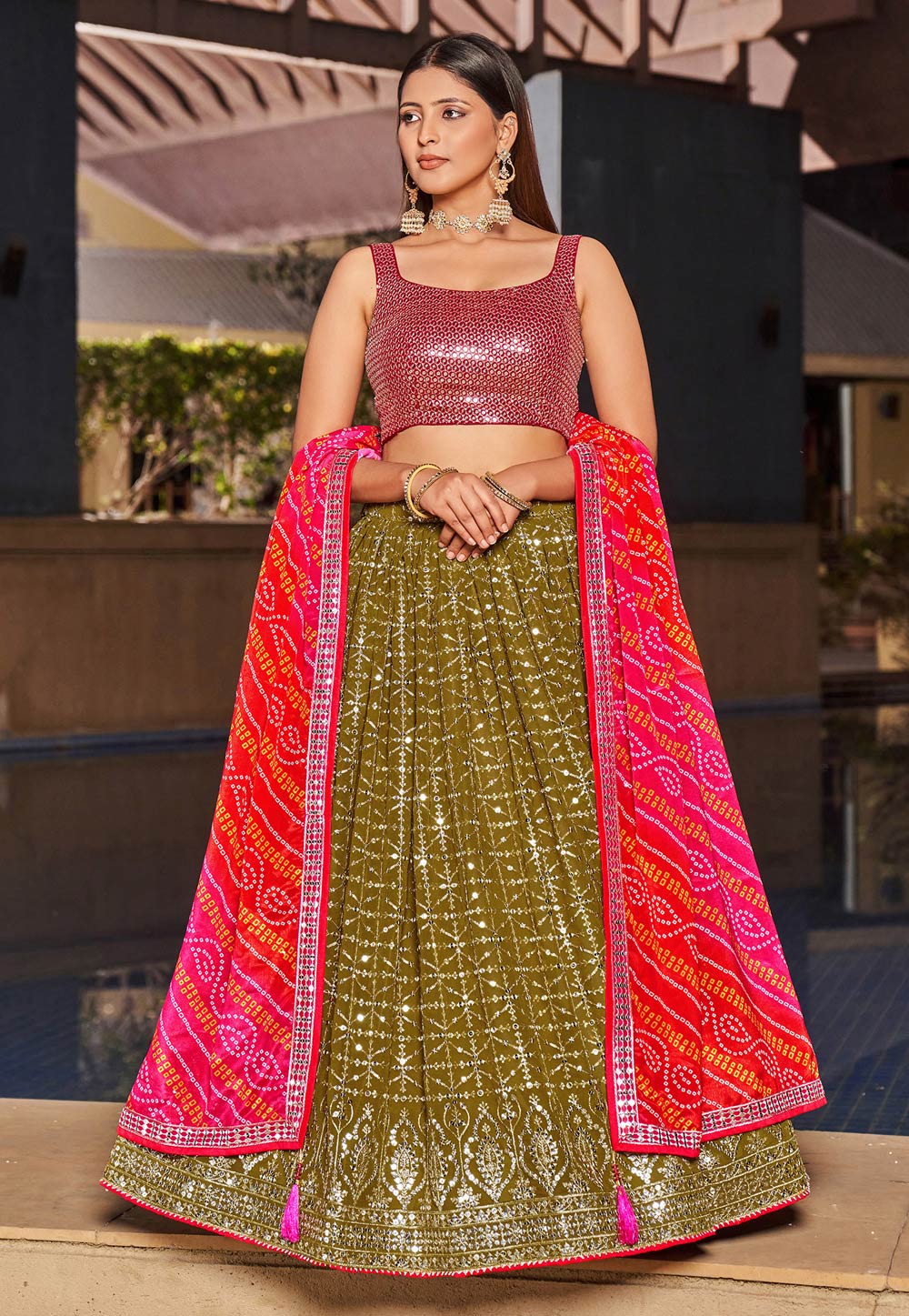 Mehndi Georgette Circular Lehenga Choli 282061