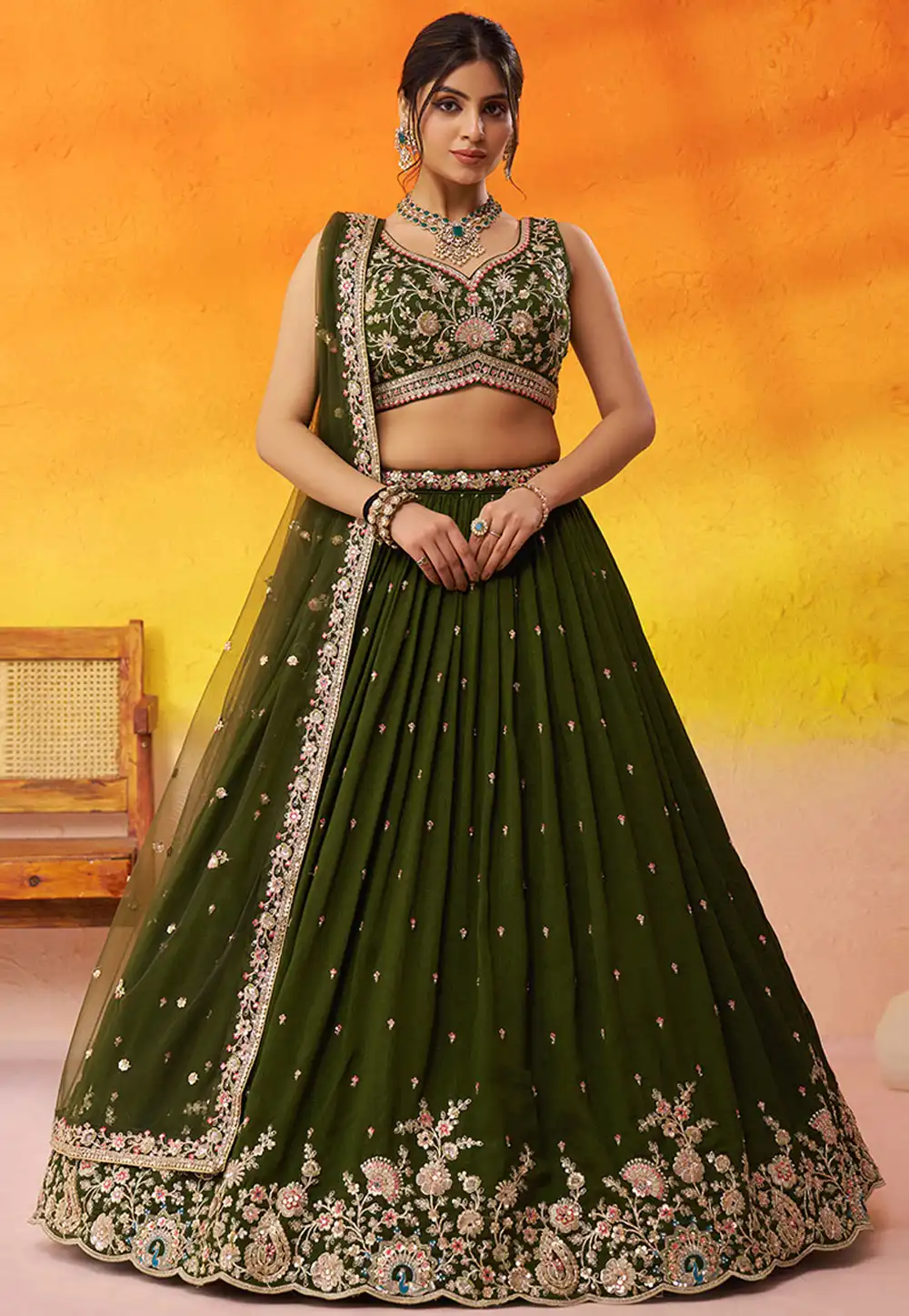 Mehndi Georgette Lehenga Choli 322973