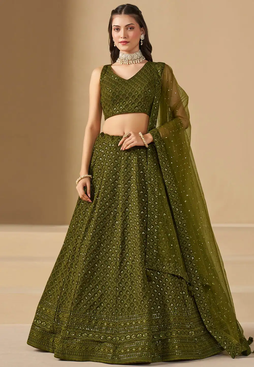 Mehndi Georgette Lehenga Choli 310362