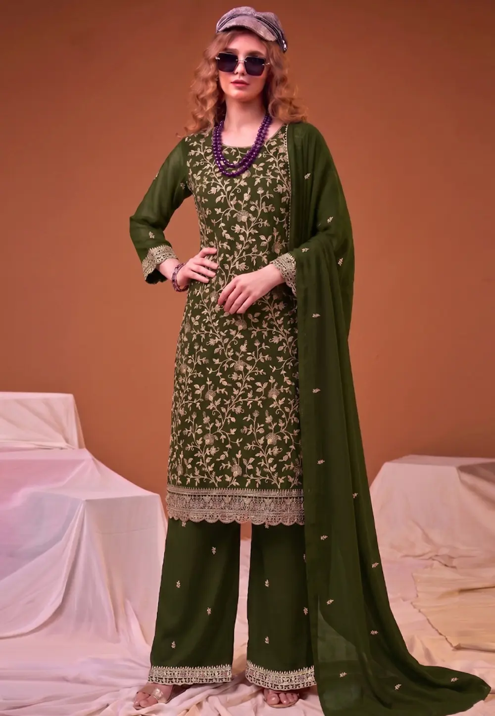 Mehndi Georgette Pakistani Suit 331606