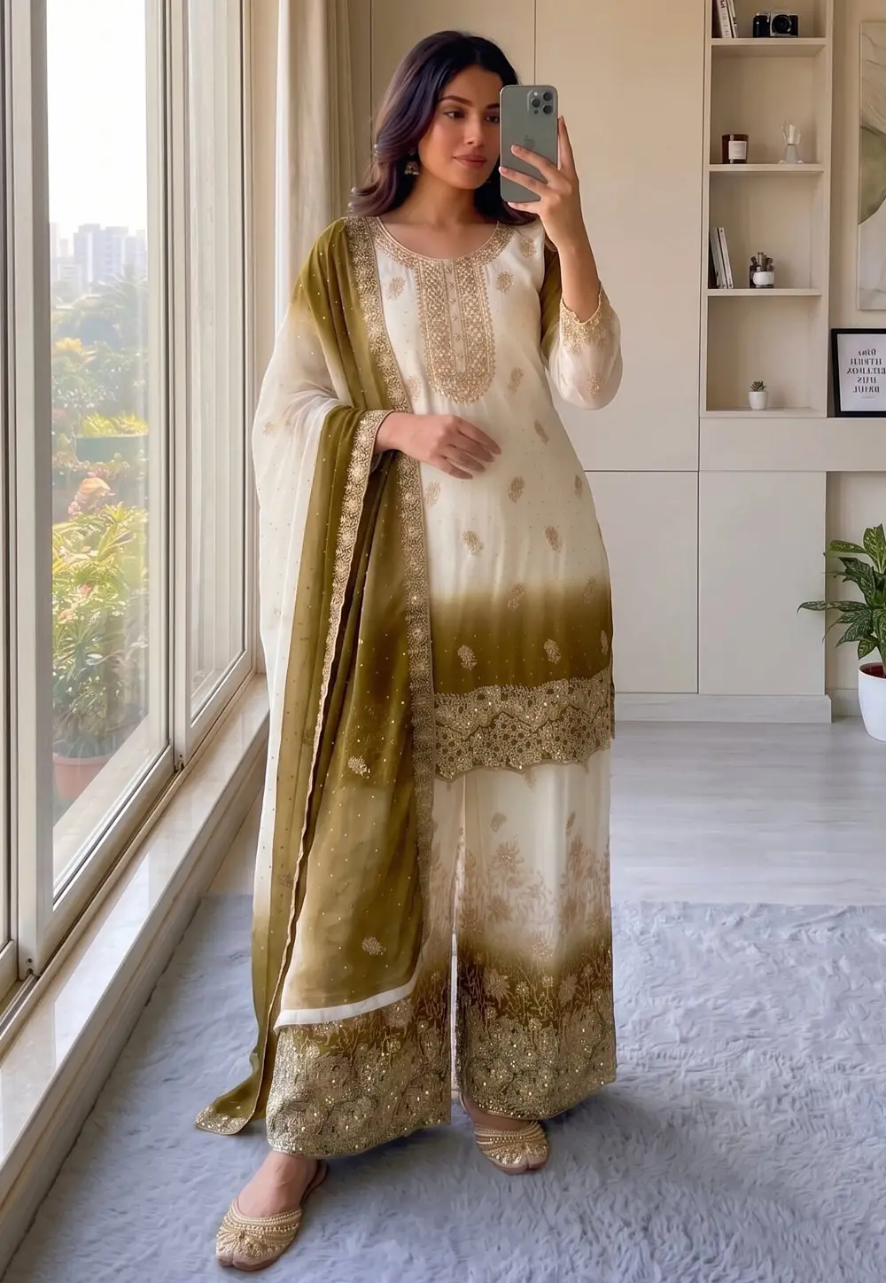 Mehndi Georgette Readymade Pakistani Suit 334546