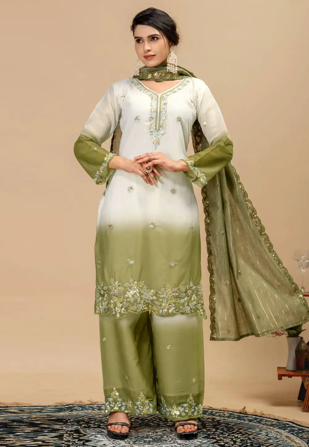 Mehndi Georgette Readymade Pakistani Suit 330677