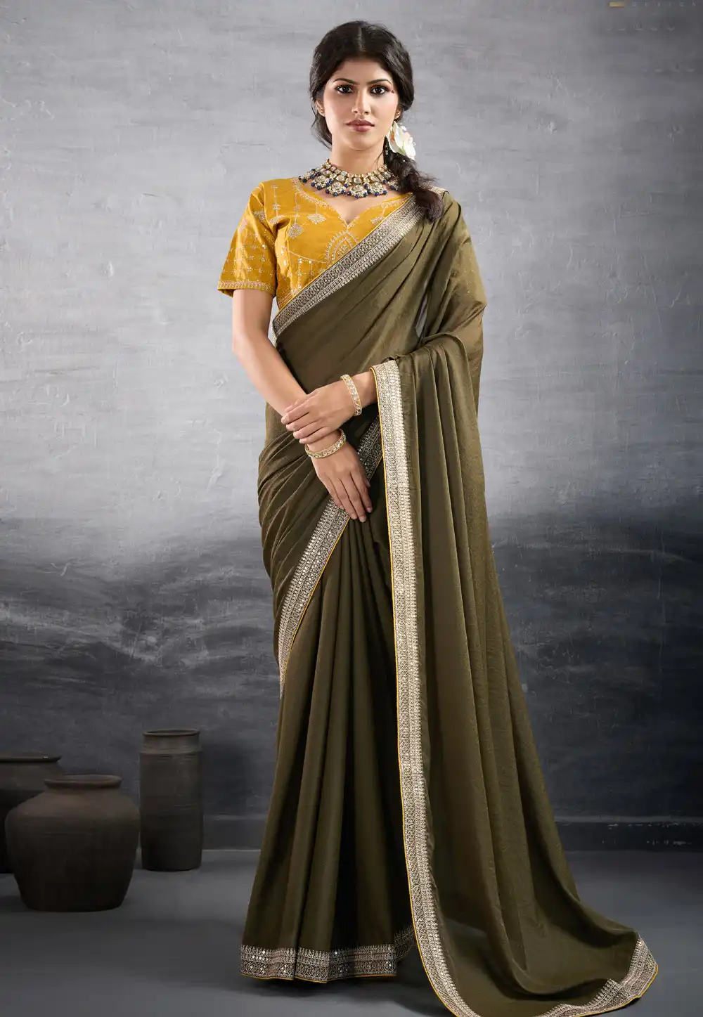 Mehndi Georgette Saree With Blouse 318207