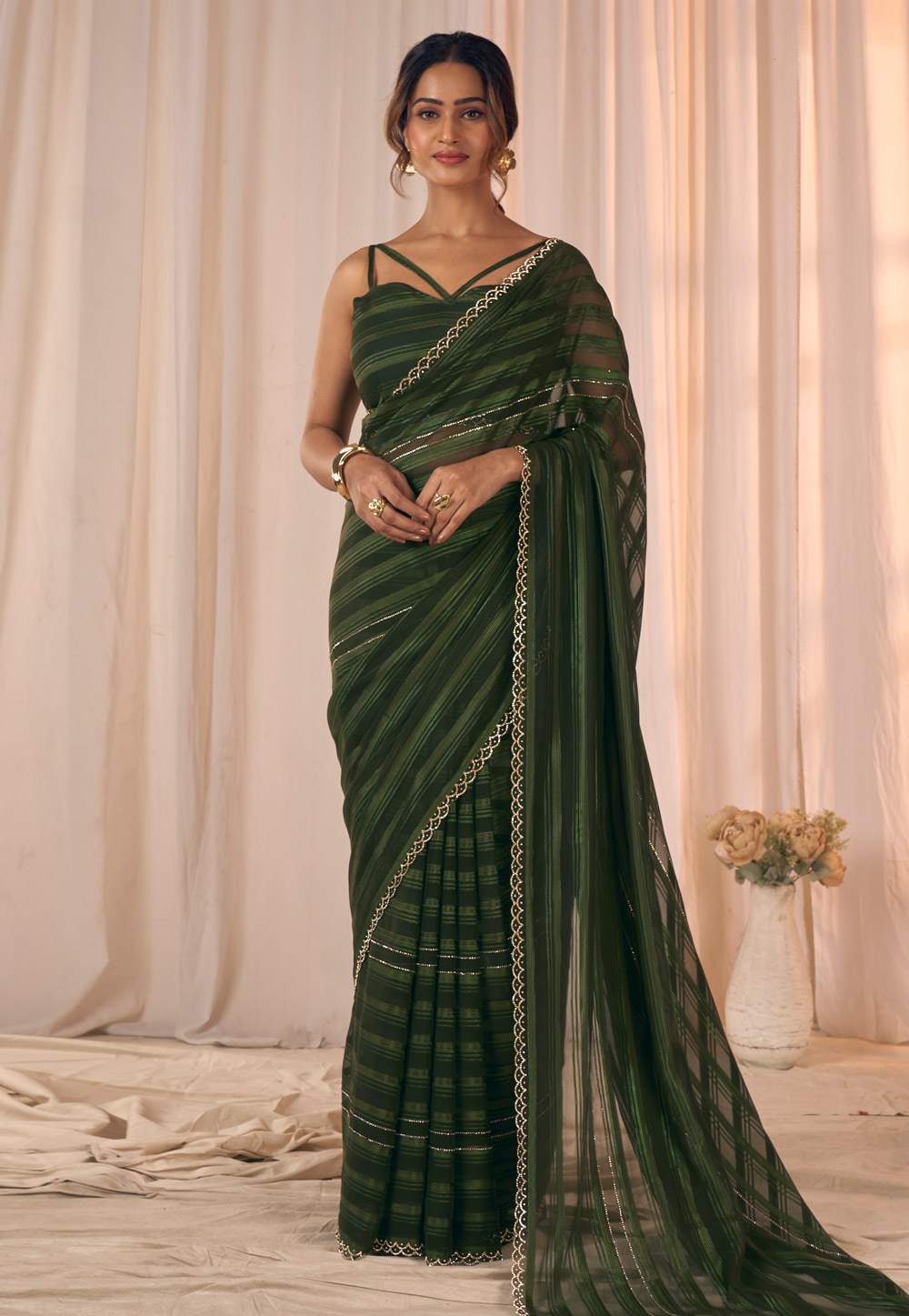 Mehndi Georgette Saree With Blouse 320485